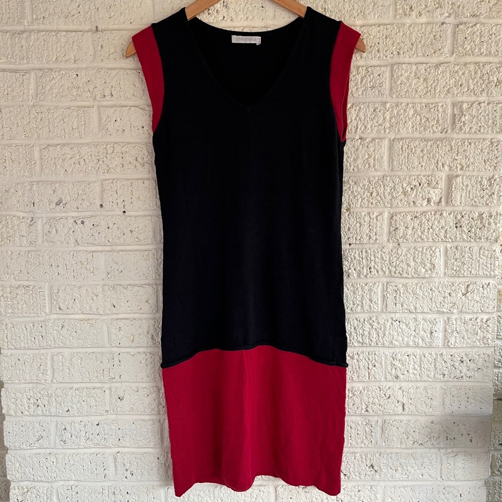 Promod Red & Black Capped Sleeve Wool Dress